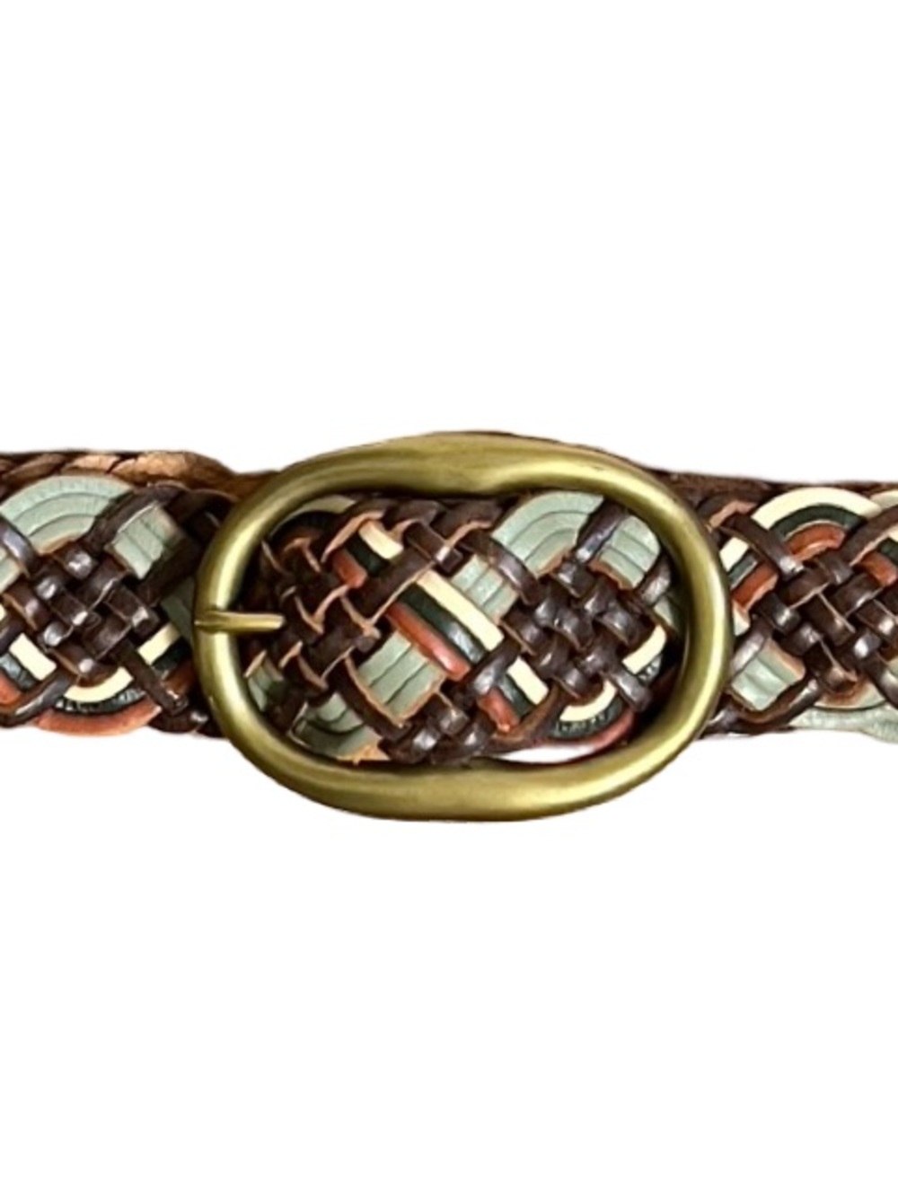 Solid Brass & Woven Leather Belt - 3” wide fits up to 38” waist